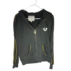 True Religion Men's Black Full Zip Hoodie Size L Long Sleeve Logo
